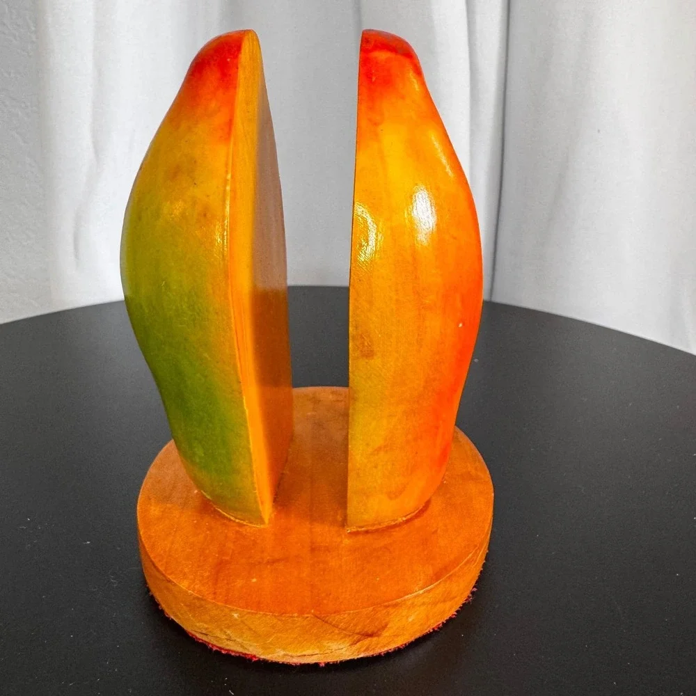 Vintage Hand Carved‎ Wood Papaya Napkin Holder Tropical Fruit Kitchen Decor